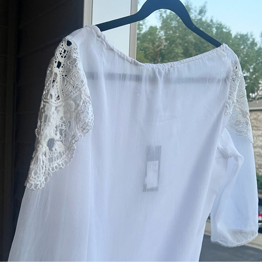 🆕Lady Dutch White Boho Blouse XS Crochet Lace Vacation Bohemian Cottagecore - Picture 6 of 17